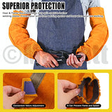Delantal de cuero 5 fundas de trabajo de soldadura de cuero extra largas de 16 pulgadas, guantes de soldadura y delantal ignífugo y resistente al calor, juego de cuero protector para hombres y mujeres, Marrón, X-Large