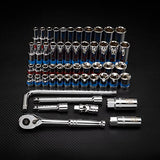 NEIKO 02512A - Juego de llaves de 3/8 pulgadas con trinquete de liberación rápida (90 dientes), 43 piezas de tamaños métricos estándar y profundos, 6 mm a 24 mm, 6 puntos, junta universal, barras de extensión de 3/8 pulgadas, fabricado con acero CR-V