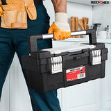 MAXPOWER Caja de herramientas de 16 pulgadas con bandeja extraíble, caja de herramientas portátil con mango de acero inoxidable y cierre de metal doble, nominal de hasta 33 libras