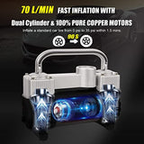 GSPSCN Inflador de neumáticos plateados de alta resistencia con bolsa portátil, bomba de compresor de aire de metal de 12 V, 150 PSI con adaptador para coche, camión, SUV, lancha, cama de aire, etc