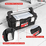 MAXPOWER Caja de herramientas de 16 pulgadas con bandeja extraíble, caja de herramientas portátil con mango de acero inoxidable y cierre de metal doble, nominal de hasta 33 libras