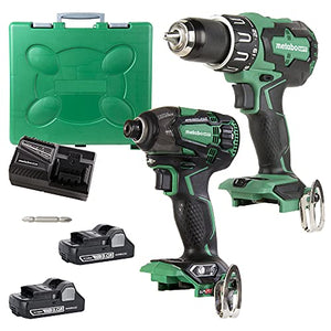 Metabo HPT KC18DBFL2C - Kit combinado inalámbrico de taladro multivoltios de 18 V y destornillador de impacto de triple martillo