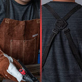 Delantal de cuero para soldar, con bolsillos para herramientas, resistente al calor, resistente al fuego, delantales de herrero, ajustables para soldadores, hombres y mujeres, longitud de 41 pulgadas, Marrón, 23.6"W x41.3"L