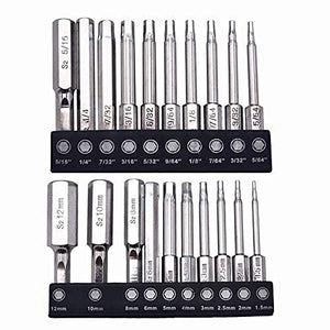 VESTTIO Juego de 20 brocas hexagonales (10 unidades métricas y 10 unidades SAE) vástago hexagonal de 1/4 pulgadas, 60 mm de longitud, acero S2 con magnético para destornillador de potencia, taladro de impacto, kit de herramientas