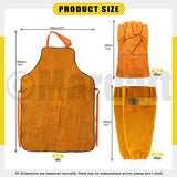 Delantal de cuero 5 fundas de trabajo de soldadura de cuero extra largas de 16 pulgadas, guantes de soldadura y delantal ignífugo y resistente al calor, juego de cuero protector para hombres y mujeres, Marrón, X-Large