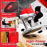 Promaker Enrutador de inmersión de 2.7 HP con guía de borde y accesorios, velocidad variable, madera de enrutador de 8000-3000 RPM, kit de carpintería de inmersión, carpintería de enrutador con adaptador de vacío, 14.4 amperios