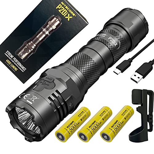 Paquete económico: Nitecore P20iX USB-C Type-C Linterna LED - 4000 lúmenes - con accesorios de primera calidad - 2 fundas extra NL2150HPi y Eco-Sensa para cinturón