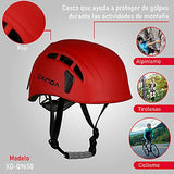 Casco de Protección Multifuncional para Escalada, Alpinismo, Senderismo con diseño Ajustable 52-62cm (Rojo)