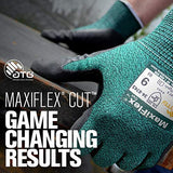 3 Pack MaxiFlex Cut 34-8743 Cut Resistant Nitrile Coated Work Gloves with Green Knit Shell and Premium Nitrile Coated Micro-Foam Grip on Palm & Fingers. Sizes S-XL (Large)