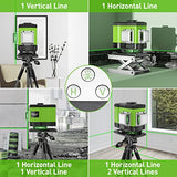 Huepar Nivel láser 3D autonivelante 3x360 línea transversal verde de tres planos, nivelación, alineación y baldosa, herramienta láser de suelo -360° línea vertical y horizontal con control remoto y funda de transporte dura 503DG