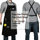 Delantal de soldadura de cuero, resistente al calor y al fuego, con 6 bolsillos, delantal de trabajo para carpintería, Negro: 24.0 x 35.8 in con guantes, M to XXXL