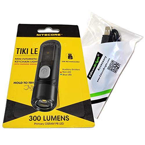 Nitecore TIKI LE 300 lúmenes micro USB recargable llavero linterna/luz estroboscópica policial con cable de carga USB de la marca EdisonBright