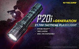 Nitecore P20i - Linterna LED recargable USB-C – 1800 lúmenes, batería incluida con cargador de pared Eco-Sensa USB rápido de 3 amperios y 2 baterías NL2150HPi adicionales y montaje offset