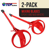TCP Global - Juego de 2 cuchillas mezcladoras de pintura, resina epoxi, barro y cemento, herramientas de agitación para taladro eléctrico, palas de mezcla de cinta de 15.5 y 14 pulgadas, cañas de cabeza hexagonal de 3/8 y 5/16 pulgadas, mezcla de cubo de