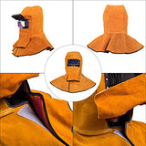 Capucha  soldador de cuero, capucha de soldador de cuero, casco de soldador con lente de filtro de oscurecimiento automático, casco de soldadura de gorra de trabajo, amarillo (cara completa + cobertura de hombro del cuello)